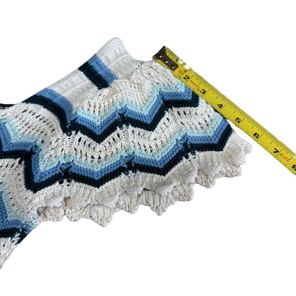 Altar'd State Womens Fashion Wave Stripe Print Crochet Top Blue M Bohemian Boho - Picture 9 of 10